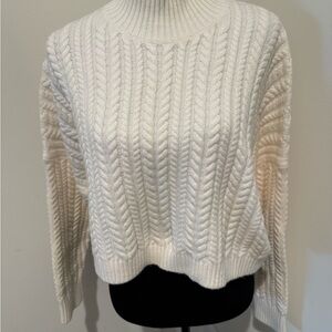 Banana RepublicWhite Cable Knit Mock Neck Wool Blend Cropped Sweater M
